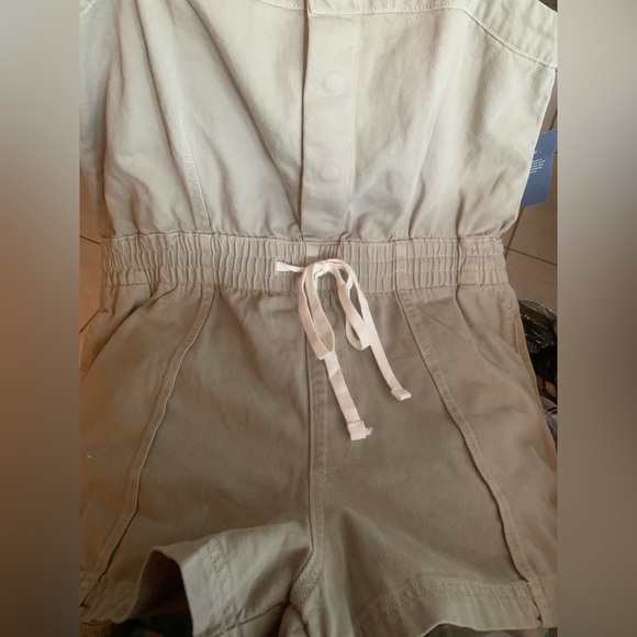 NWT Women’s Universal Thread khaki green denim romper Jumpsuit Drawstring Waist - Picture 6 of 6